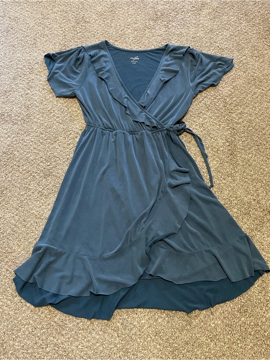 Alya Dresses & Skirts - Alya blueish grey Wrap Dress with Ruffle Trim